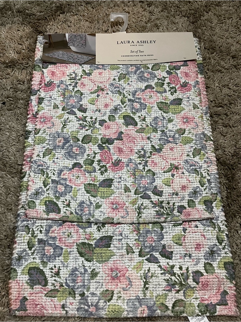 Laura Ashley Pink and Green Floral Bath Mat Set